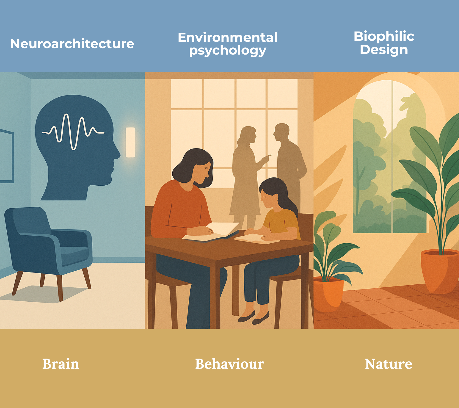 Integrating Neuroarchitecture, Psychology, and Biophilic Design