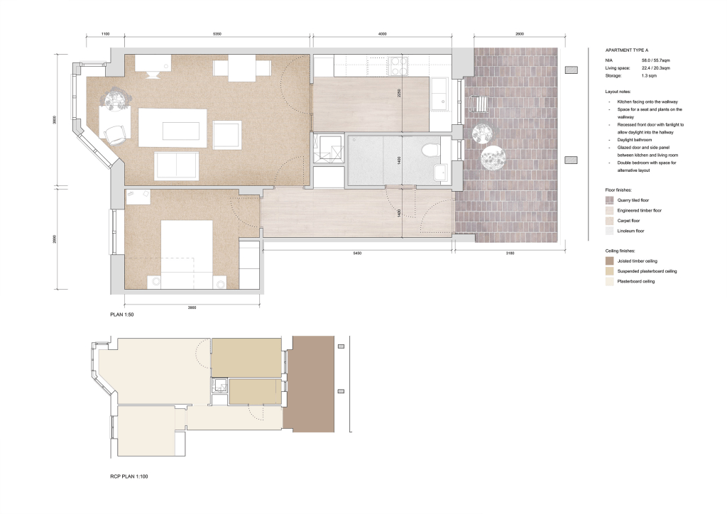 Plano de piso del Appleby Blue Almshouse, mostrando la distribución de habitaciones, áreas comunes y detalles de diseño.